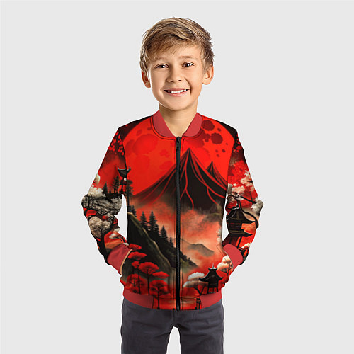 Детский бомбер Япония природа в красном цвете / 3D-Красный – фото 3