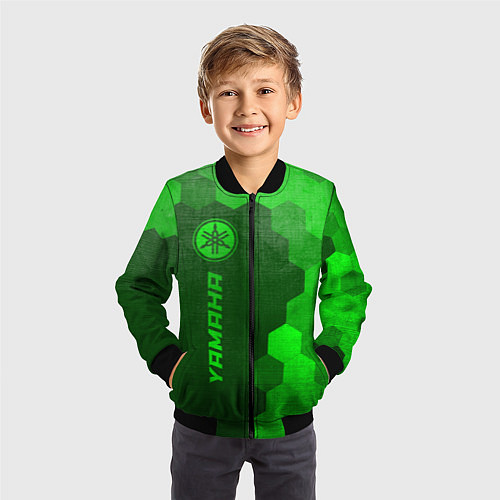 Детский бомбер Yamaha - green gradient по-вертикали / 3D-Черный – фото 3