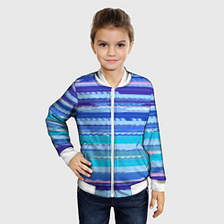 Бомбер детский Морской сине-голубой абстрактные полосы, цвет: 3D-белый — фото 2