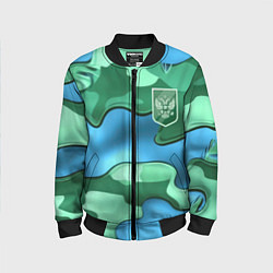 Бомбер детский Зелено-голубой камуфляж и герб РФ, цвет: 3D-черный