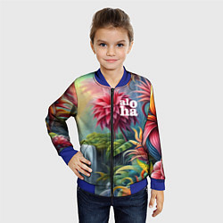 Бомбер детский Гавайские тропические цветы - алоха, цвет: 3D-синий — фото 2
