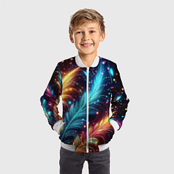 Бомбер детский Неоновые разноцветные перья, цвет: 3D-белый — фото 2
