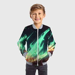 Бомбер детский Зеленое абстрактное пламя, цвет: 3D-серый — фото 2