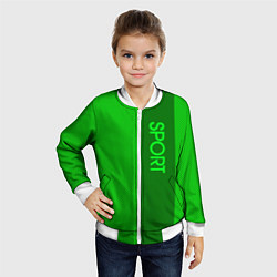 Бомбер детский Sport зелёный с полосой, цвет: 3D-белый — фото 2