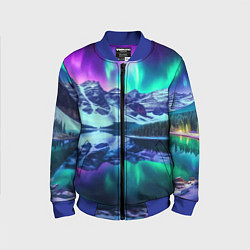 Бомбер детский Северное сияние над горами - неоновое свечение, цвет: 3D-синий