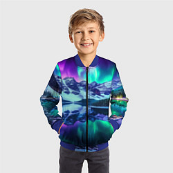 Бомбер детский Северное сияние над горами - неоновое свечение, цвет: 3D-синий — фото 2