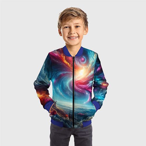 Детский бомбер Fantastic neon space landscape - ai art fantasy / 3D-Синий – фото 3