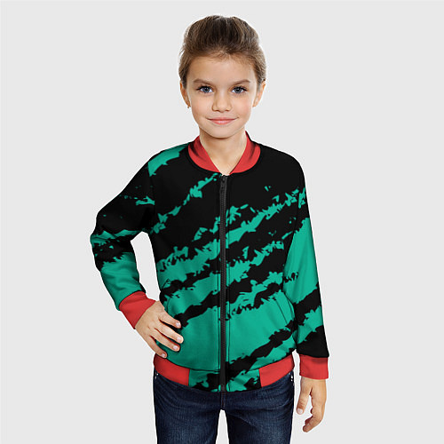 Детский бомбер The color is black and turquoise / 3D-Красный – фото 4