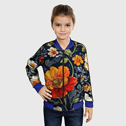 Бомбер детский Маки и пионы старинный паттерн, цвет: 3D-синий — фото 2