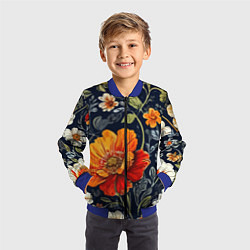 Бомбер детский Маки и пионы старинный паттерн, цвет: 3D-синий — фото 2