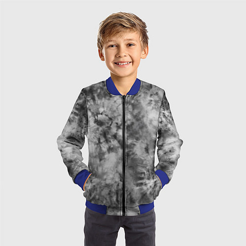 Детский бомбер Серый тай дай - абстракция / 3D-Синий – фото 3