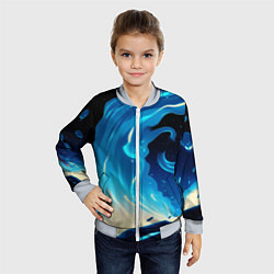 Бомбер детский Бело-синее пламя из абстрактных красок, цвет: 3D-серый — фото 2
