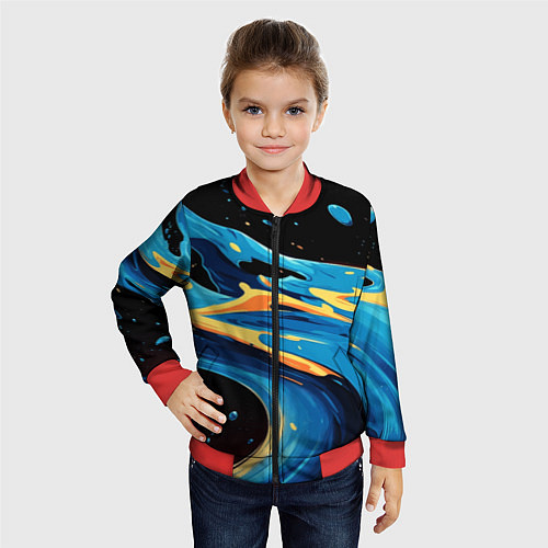 Детский бомбер Синяя волна из красок / 3D-Красный – фото 4