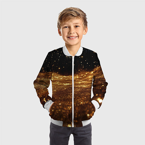 Детский бомбер Золотистые крупицы на черном / 3D-Белый – фото 3