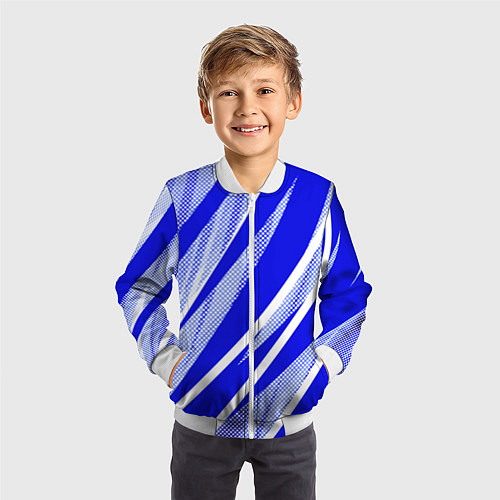 Детский бомбер Абстрактный синий полосатый / 3D-Белый – фото 3
