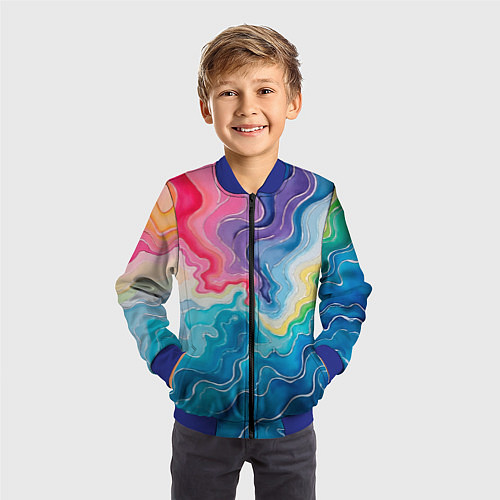 Детский бомбер Абстрактные волны в мраморном стиле / 3D-Синий – фото 3