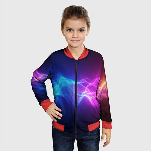 Детский бомбер Звуковая волна неоновый узор / 3D-Красный – фото 4