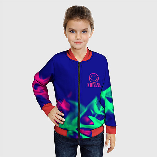 Детский бомбер Nirvana fire neon / 3D-Красный – фото 4
