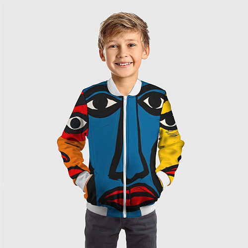 Детский бомбер Арт с лицами / 3D-Белый – фото 3