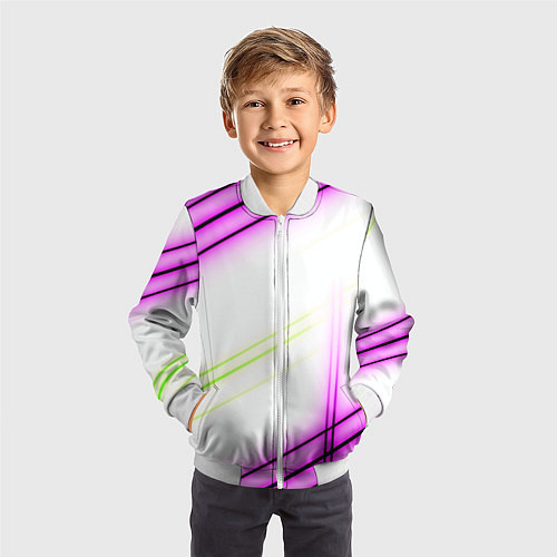 Детский бомбер Green white pink line / 3D-Белый – фото 3