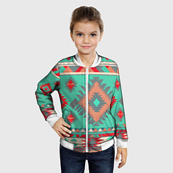 Бомбер детский Оранжево бирюзовый геометрический узор в стиле ацт, цвет: 3D-белый — фото 2