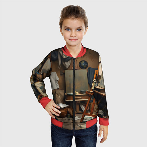 Детский бомбер Мастерская художника / 3D-Красный – фото 4