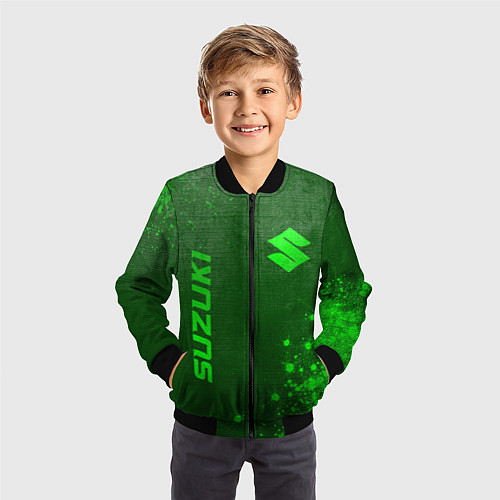 Детский бомбер Suzuki - green gradient вертикально / 3D-Черный – фото 3