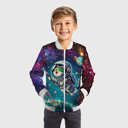 Детский бомбер Котик в космосе с лазерным пистолетом / 3D-Белый – фото 3