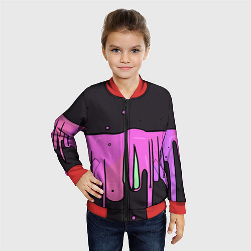 Детский бомбер Фиолетовая текстура на черном фоне / 3D-Красный – фото 4