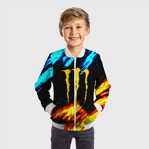 Детский бомбер Monster energy текстура огненная / 3D-Белый – фото 3