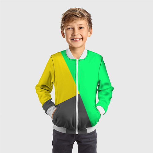 Детский бомбер Жёлто-серо-зелёный трёхцветный / 3D-Белый – фото 3