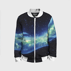 Бомбер детский Синяя волна с зеленым оттенком на черном, цвет: 3D-белый