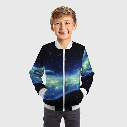 Детский бомбер Синяя волна с зеленым оттенком на черном / 3D-Белый – фото 3