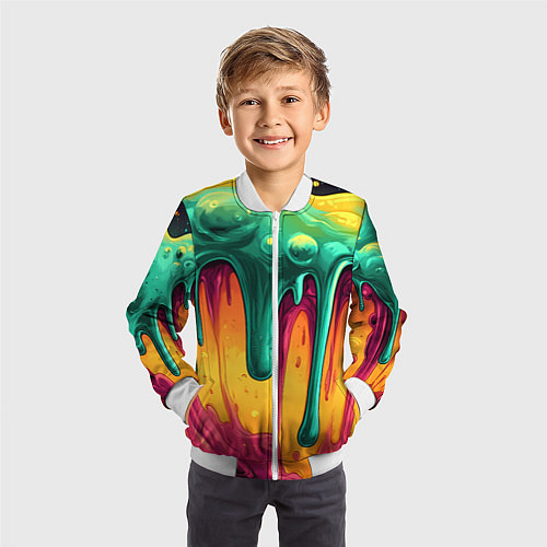 Детский бомбер Зелено-оранжевая клякса / 3D-Белый – фото 3