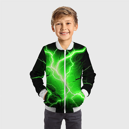 Детский бомбер Color green black / 3D-Белый – фото 3