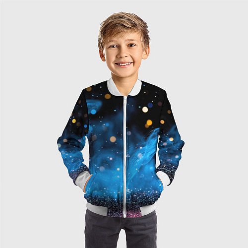 Детский бомбер Синяя текстура бокке / 3D-Белый – фото 3