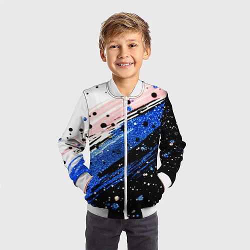 Детский бомбер Черно-синяя краска на белом / 3D-Белый – фото 3