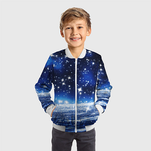 Детский бомбер Космический синий абстрактный фон - текстура / 3D-Белый – фото 3
