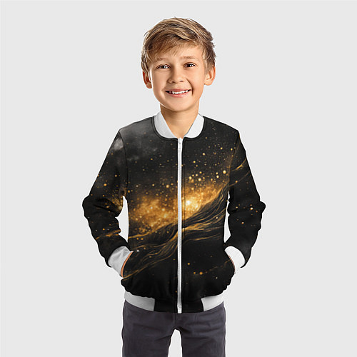 Детский бомбер Золотистое сияние на черной текстуре / 3D-Белый – фото 3