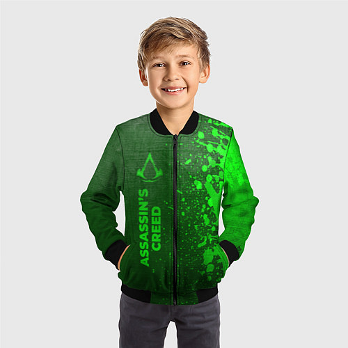 Детский бомбер Assassins Creed - green gradient по-вертикали / 3D-Черный – фото 3