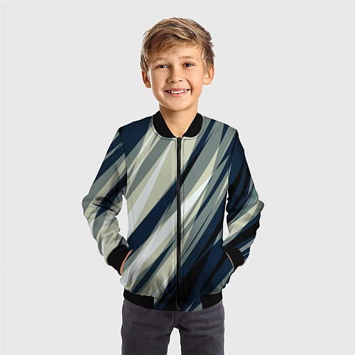 Детский бомбер Синий с оливковым диагональные полосы / 3D-Черный – фото 3
