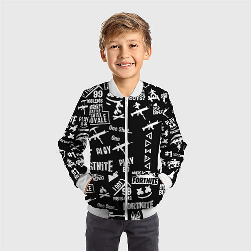 Детский бомбер Черно белые логотипы игр / 3D-Белый – фото 3