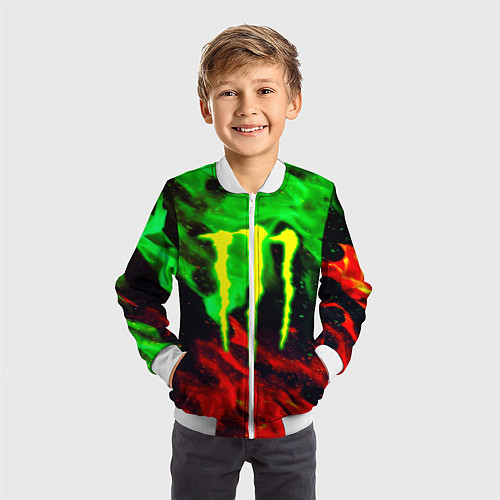 Детский бомбер Monster energy огонь лого / 3D-Белый – фото 3
