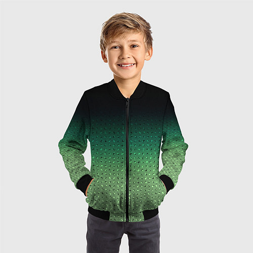 Детский бомбер Чёрно-зелёный градиент с узором / 3D-Черный – фото 3
