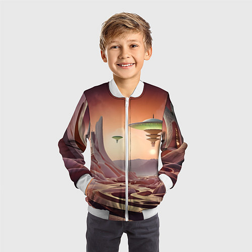 Детский бомбер Фантастический инопланетный город / 3D-Белый – фото 3