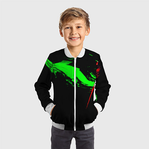 Детский бомбер Color black green red / 3D-Белый – фото 3