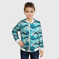 Бомбер детский Летний узор с ракушками и морскими звездами, цвет: 3D-белый — фото 2