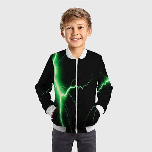 Детский бомбер Lightning green / 3D-Белый – фото 3