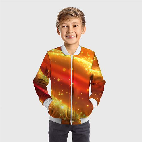 Детский бомбер Желто-красная текстура с блестяшками / 3D-Белый – фото 3