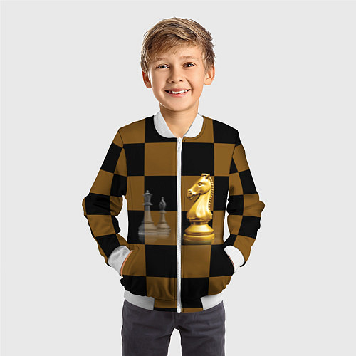 Детский бомбер Шахматные фигуры на коричнево-черной доске / 3D-Белый – фото 3